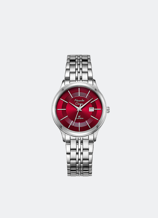 Classic Steel Ladies Band Date Silver Red Dial 31mm - AC8348LDBSSRE