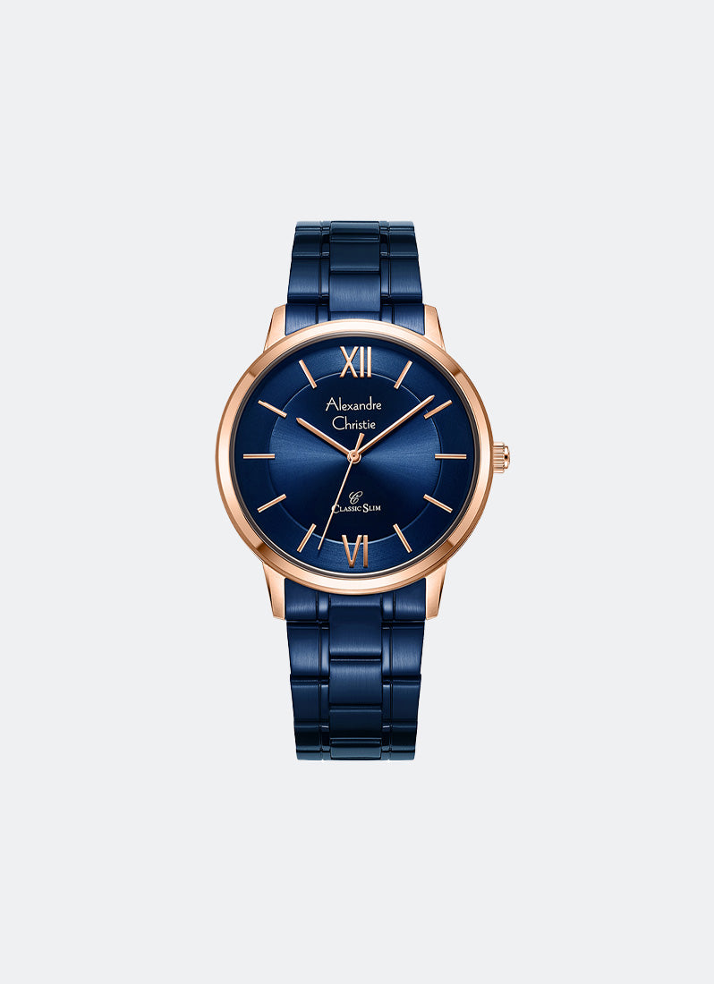 Classic Steel Men Rose Gold & Blue Dial Blue 3-link Strap 40mm - AC8689MHBURBU