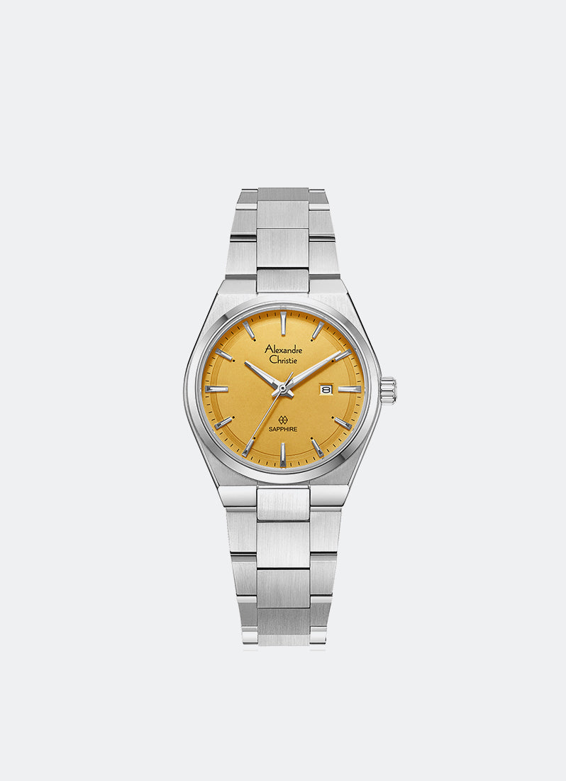 Sapphire Ladies Band Date Silver Yellow Dial 32 mm AC8697LDBSSYL