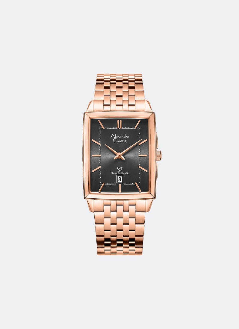 Classic Steel Men Rose Gold & Black Date Dial Rose Gold 7-link Strap 29mm x 44.6mm - AC8708MDBRGBA