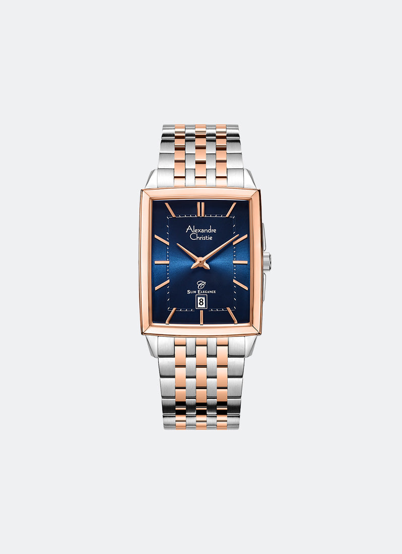 Classic Steel Men Rose Gold & Blue Date Dial Two-tone 7-link Strap 29mm x 44.6mm - AC8708MDBTRBU