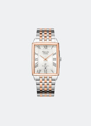 Classic Steel Men Rose Gold & White Roman Numeral Date Dial Two-tone 7-link Strap 29mm x 44.6mm - AC8708MDBTRSLRM