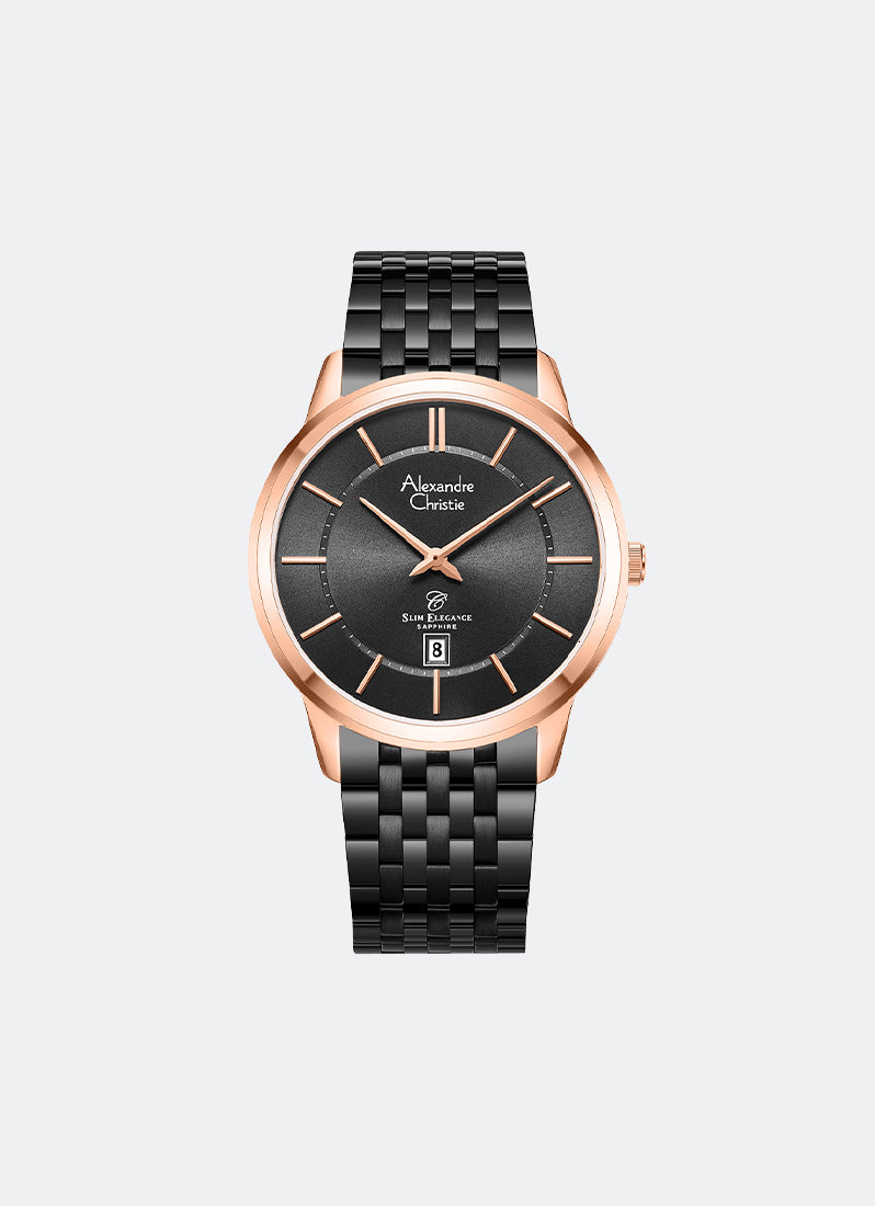 Classic Steel Men Black Dial  Rose Gold Stainless Steel Black 7- Link - 39mm AC8709MDBBRBA