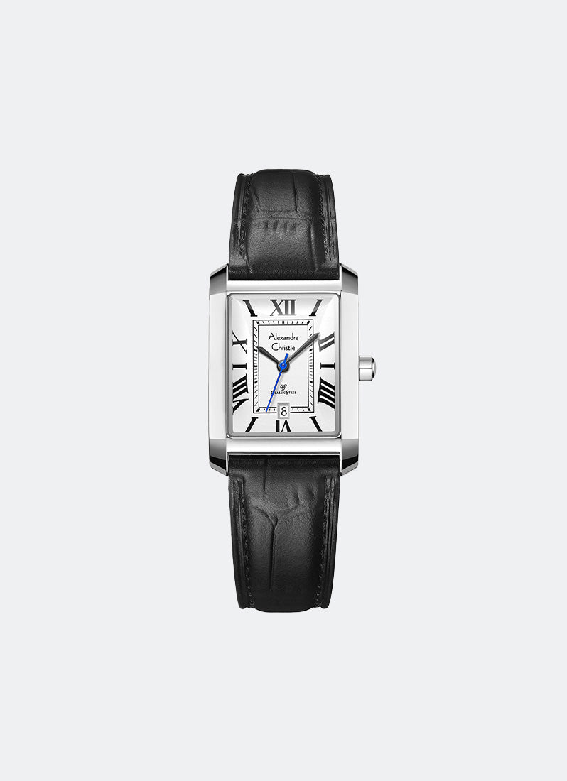 Classic Steel Ladies White Dial Silver Stainless Steel Black Leather - 23mm x 33mm AC8714LDLSSSL