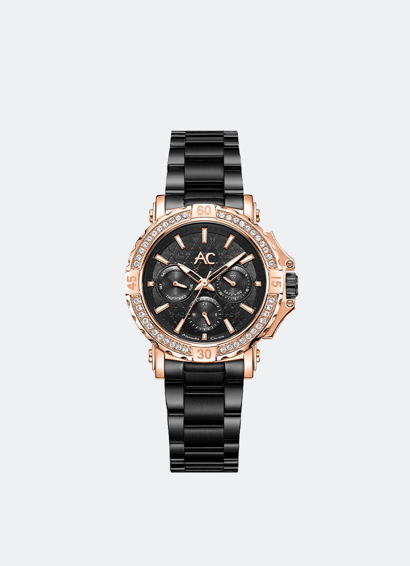 AC Collection Boyfriend Black Dial Rose Gold Stainless Steel Black Bracelet - 36mm AC9205BFBBRBADR