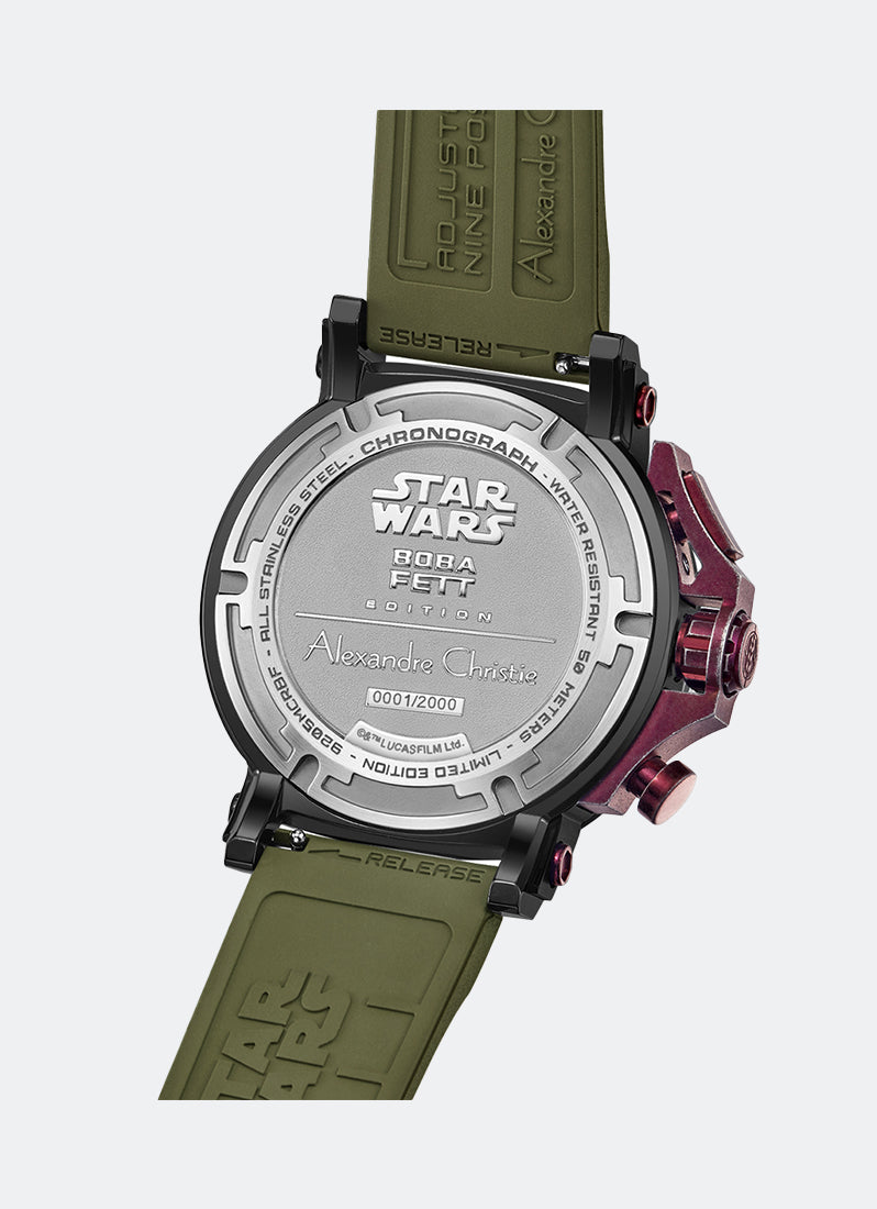 Star Wars Boba Fett Limited Edition Gift Set Chronograph Men Olive Green with Maroon & Black Accents Stainless Steel Olive Green with Yellow & Maroon Accents Stainless Steel Olive Green Premiun Rubber - 45mm AC9205MCRBF1