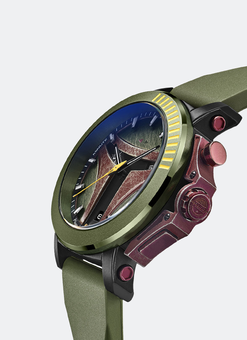 Star Wars Boba Fett Limited Edition Gift Set Chronograph Men Olive Green with Maroon & Black Accents Stainless Steel Olive Green with Yellow & Maroon Accents Stainless Steel Olive Green Premiun Rubber - 45mm AC9205MCRBF1