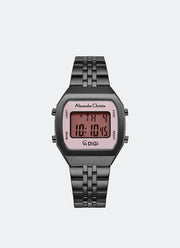 AC DiGi Ladies Black Pink Dial Black Stainlees Steel Black Bracelet - 34mm x 38mm AC9403LHBIGPN