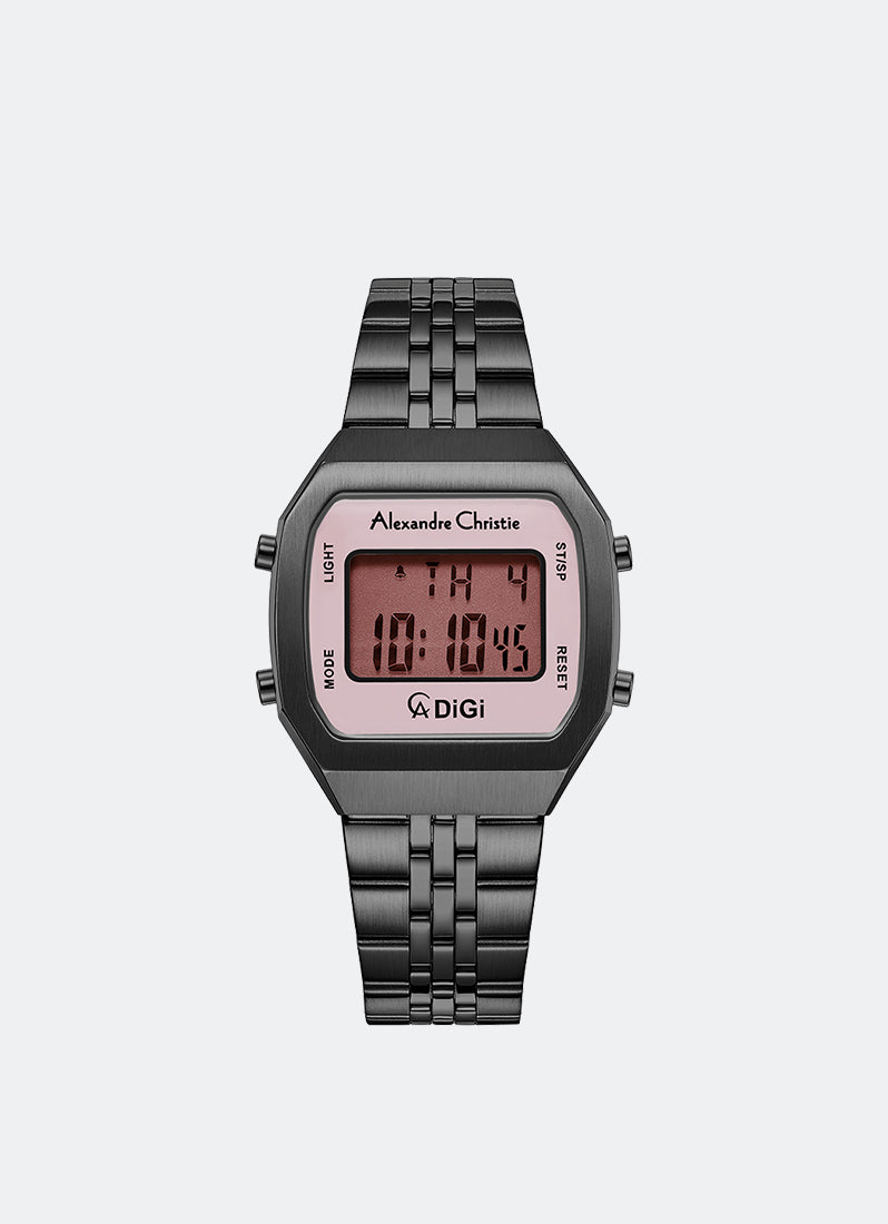 AC DiGi Ladies Black Pink Dial Black Stainlees Steel Black Bracelet - 34mm x 38mm AC9403LHBIGPN