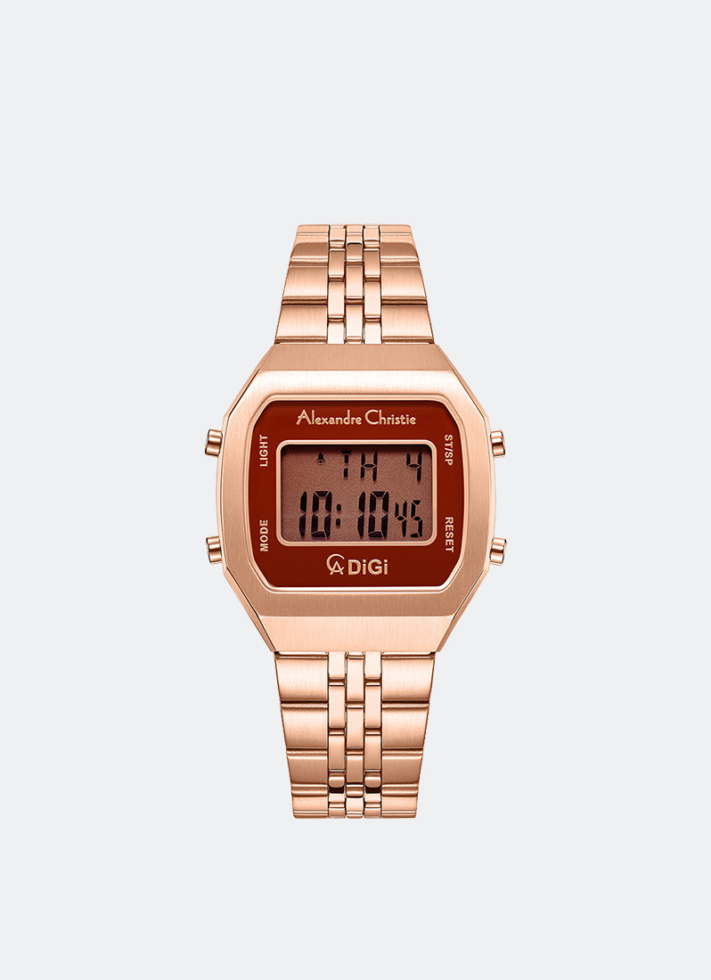 AC DiGi Ladies Rose Gold Red Dial Rose Gold Stainless Steel Rose Gold Bracelet - 34mm x 38mm AC9403LHBRGDR