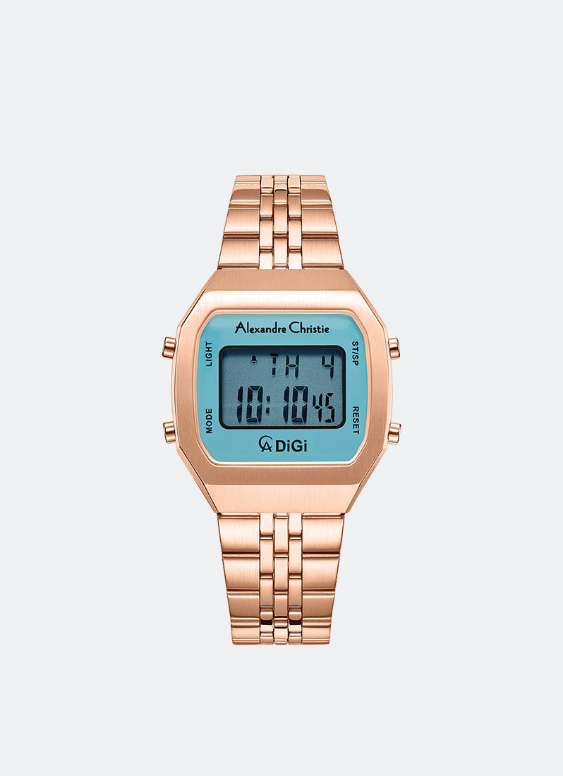 AC DiGi Ladies Rose Gold Light Blue Dial Rose Gold Stainless Steel Rose Gold Bracelet - 34mm x 38mm AC9403LHBRGLB