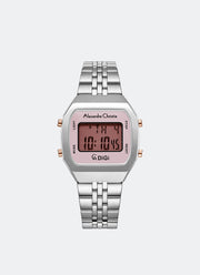 AC DiGi Ladies Silver Pink Dial Silver Stainless Steel Silver Bracelet - 34mm x 38mm AC9403LHBTRLN
