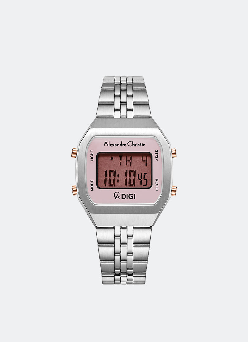 AC DiGi Ladies Silver Pink Dial Silver Stainless Steel Silver Bracelet - 34mm x 38mm AC9403LHBTRLN