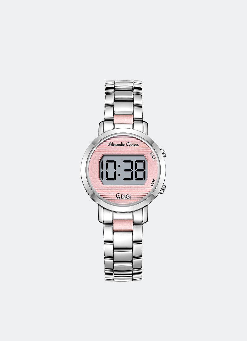 AC DiGi Ladies Pink Dial Silver Stainless Steel Two-tone Bracelet - 30mm AC9497LHBSSPN