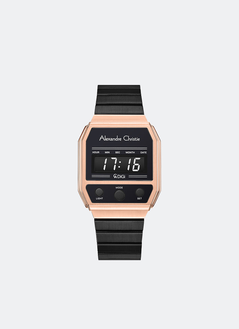 AC DiGi Ladies Black Rose Gold Dial Rose Gold Stainless Steel Black Bracelet - 33mm x 40.5mm AC9498LHBBRBA
