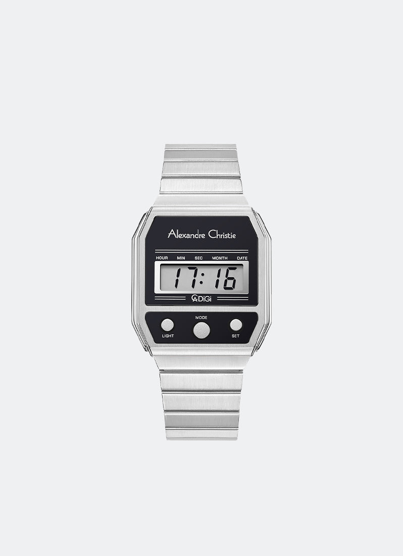 AC DiGi Ladies Silver Black Dial Silver Stainless Steel Silver Bracelet - 33mm x 40.5mm AC9498LHBSSBA