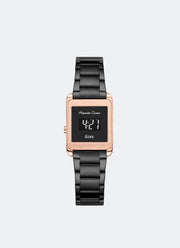 AC DiGi Ladies Black Rose Gold Dial Rose Gold Stainless Steel Black Bracelet - 22.5mm x 30mm AC9499LHBBRBA