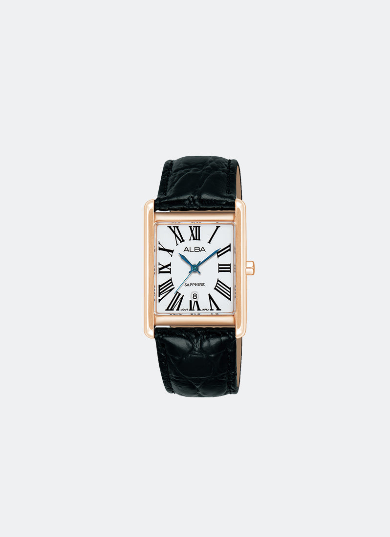 Prestige Quartz Women White Dial Gold Case Black Leather 25.5mm - AH7ET2