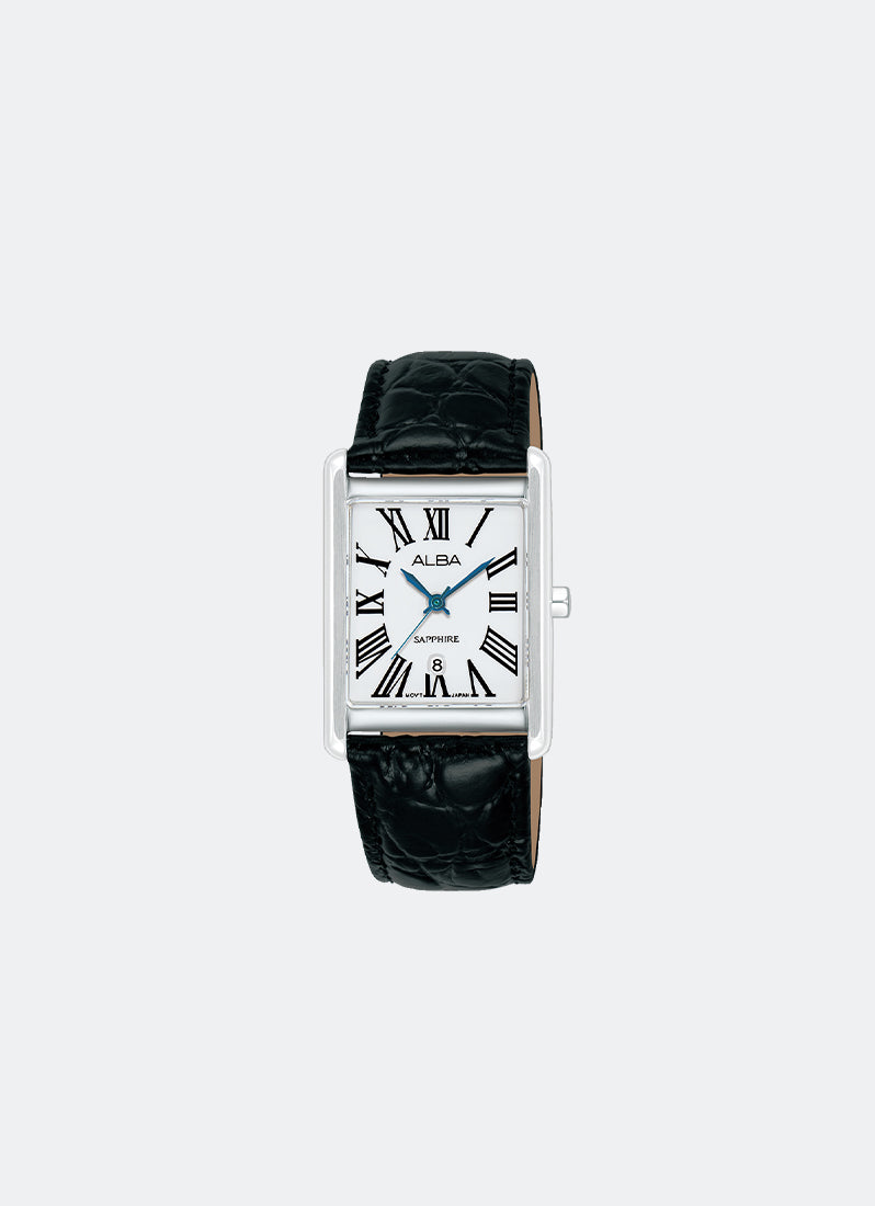 Prestige Quartz Women White Dial Silver Case Black Leather 25.5mm - AH7ET5