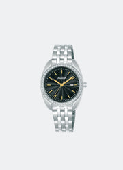 Fashion Quartz Women Black Dial with Gold Accents Silver Stainless Steel 30mm - AH7EV1