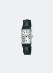 Fashion Quartz Women Silver White Dial Black Leather 19.4mm - AK3065