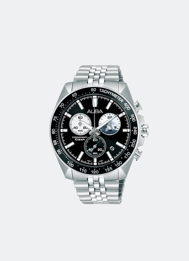 Signa Chrono Men Black & White Dial Silver Stainless Steel 43mm - AX7025