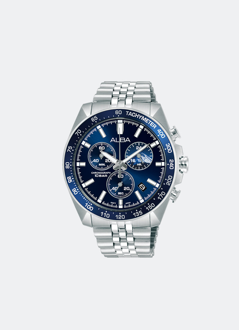 Signa Chrono Men Blue Dial with White Accents Silver Stainless Steel 43mm - AX7027