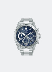 Active Solar Chrono Men Blue Dial with White Accents Silver Stainless Steel 43.8mm - AZ5013
