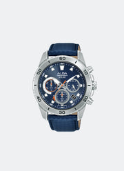 Active Solar Chrono Men Blue Dial with White & Red Accents Blue Leather 43.8mm - AZ5017