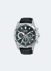 Active Solar Chrono Men Black Dial with White Accents Black Leather 43.8mm - AZ5019