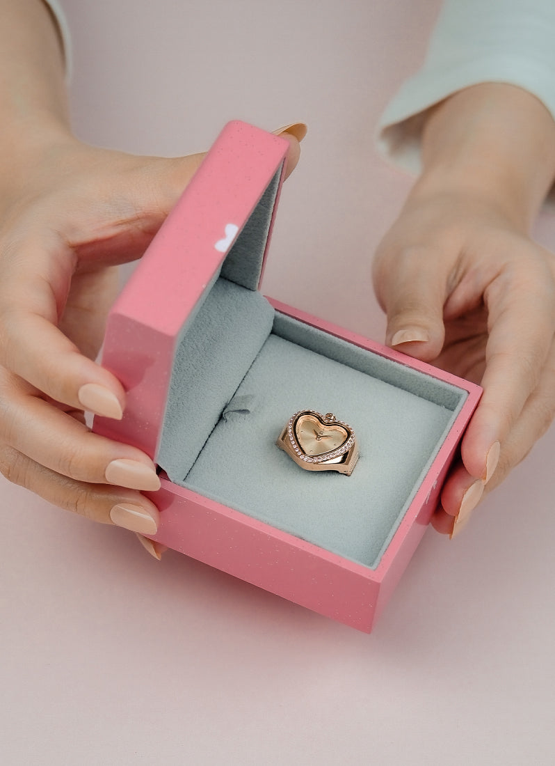 Ring Watch Ladies Heart-shaped Rose Gold Gold Dial 20mm - AC2B05LHBRGLNPU