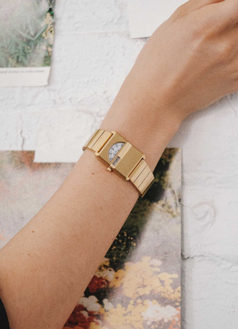 Breda Pulse Tandem White Dial Gold Metal Bracelet 26mm - 1747A