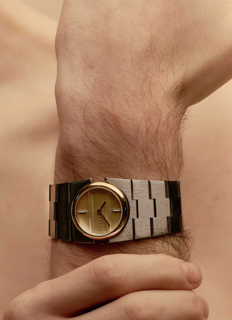 Breda Sync Gold Dial Silver Metal Bracelet - 1752B