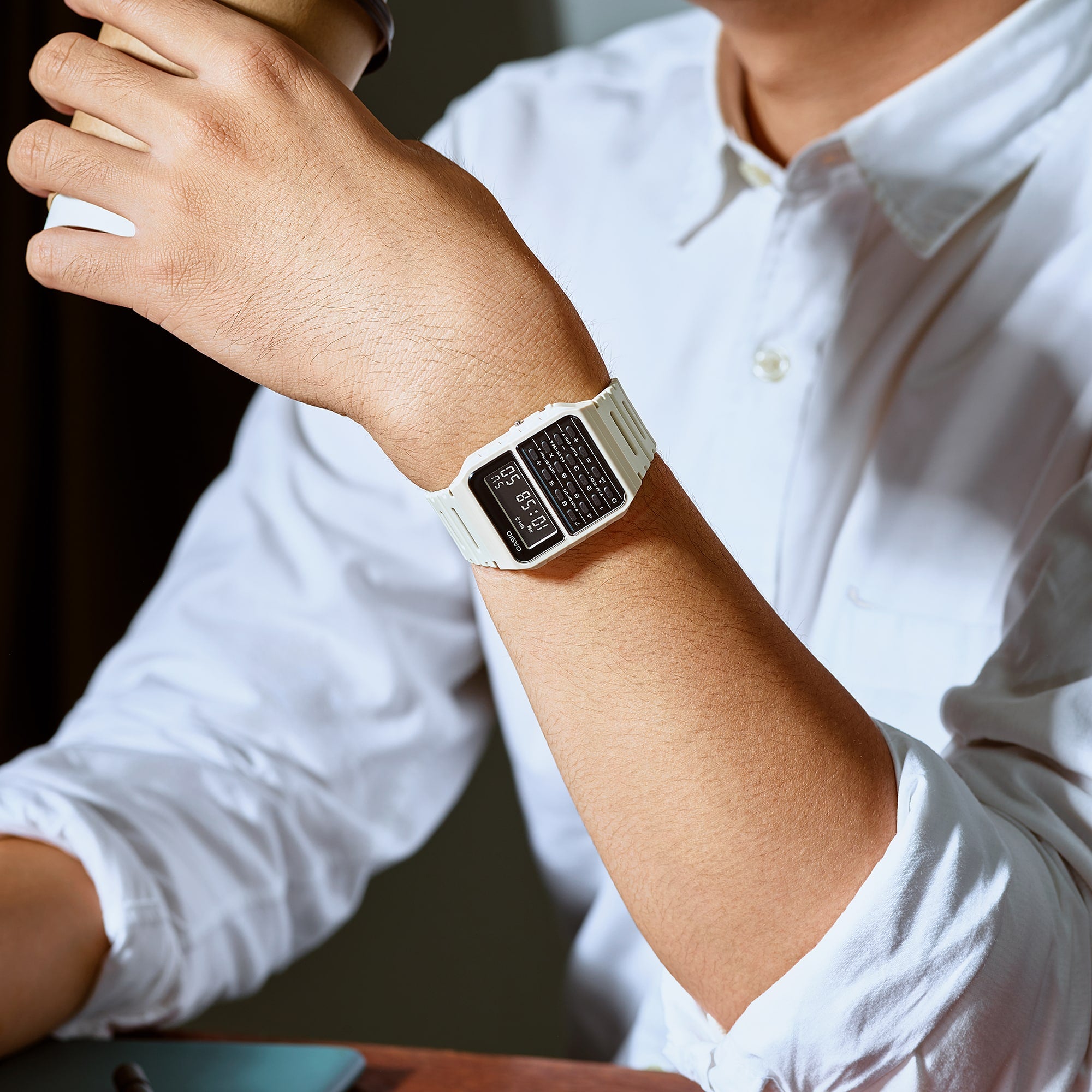 Casio Digital White Resin Strap 34.4mm Men Hand