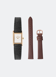 [BUNDLE WATCH + STRAP] Bound Mini Black Lizard Rose Gold (17mm x 25.9mm) + Brown Leather with Rose Gold Buckle - 14mm