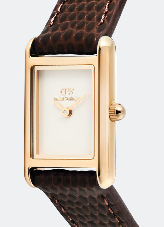 Daniel Wellington Bound Mini Dark Brown Lizard Rose Gold (17mm x 25.9mm) Dial Close Up