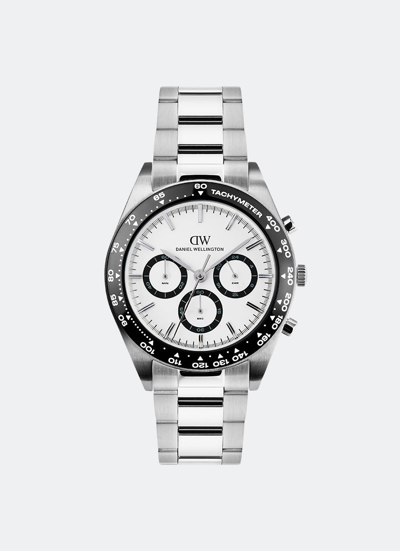 Iconic Tachymeter White Black 3-Link Silver (42) DW00100948