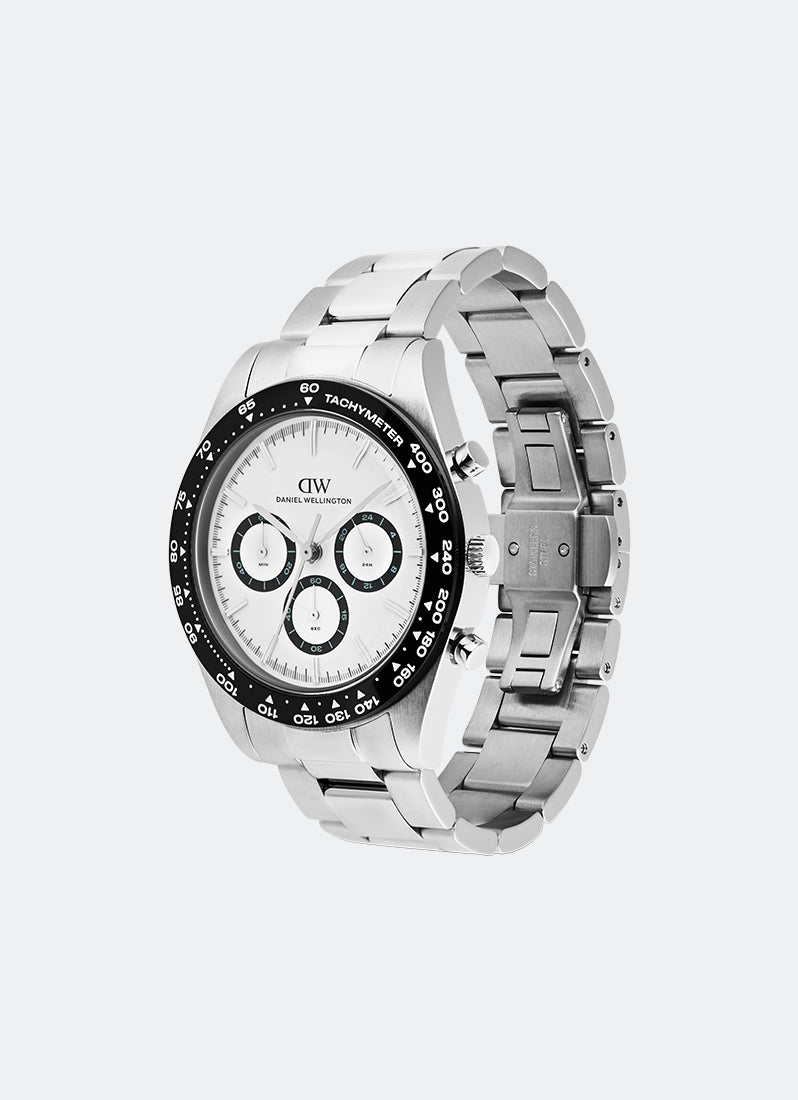 Iconic Tachymeter White Black 3-Link Silver (42) DW00100948
