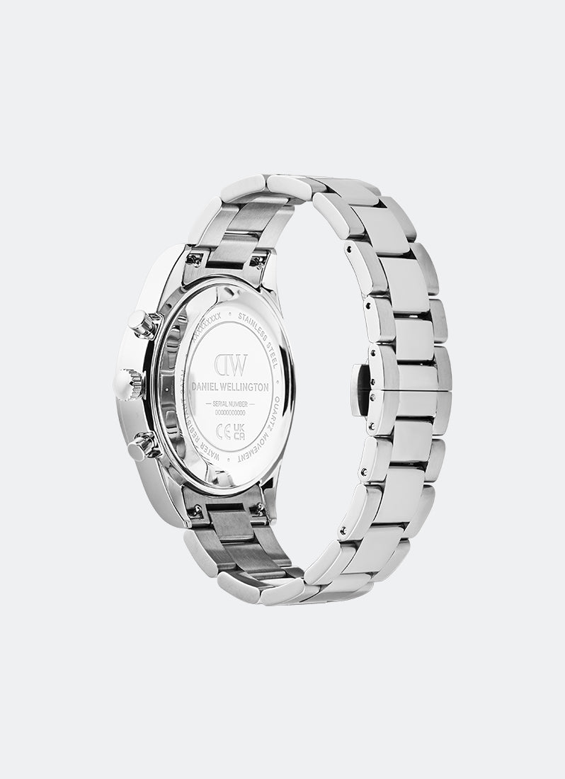 Iconic Tachymeter White Black 3-Link Silver (42) DW00100948