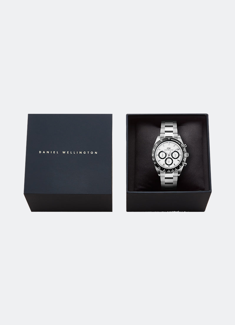 Iconic Tachymeter White Black 3-Link Silver (42) DW00100948
