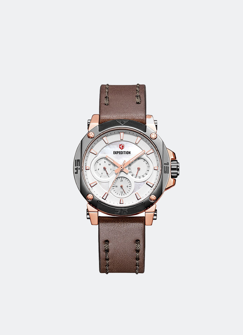 Jam Tangan Expendition Multifunction Men Quartz Band Two Tone Silver 37mm