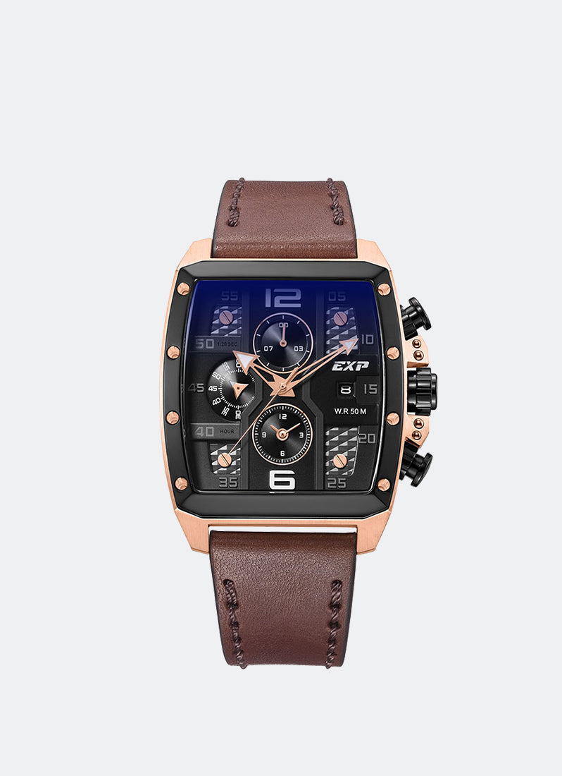 Expedition Chronograph Boyfriend Quartz  Leather Band Rose gold Black 40 x 52 mm - E6636BCLBRBA