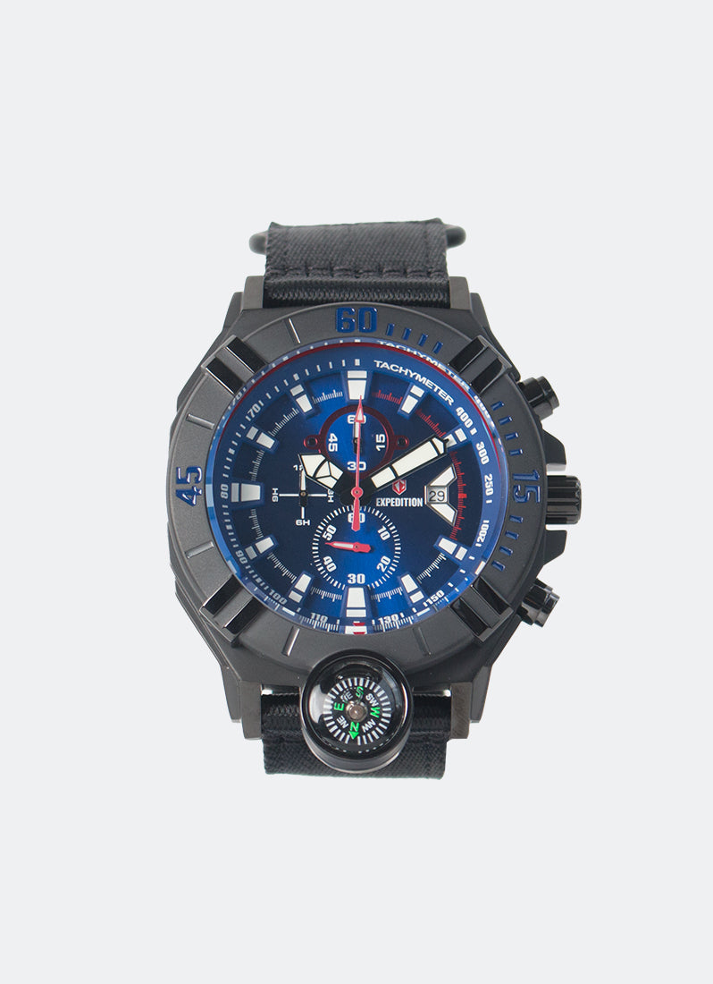 Jam Tangan Expedition Chronograph Men Quartz Band Black Blue 48mm