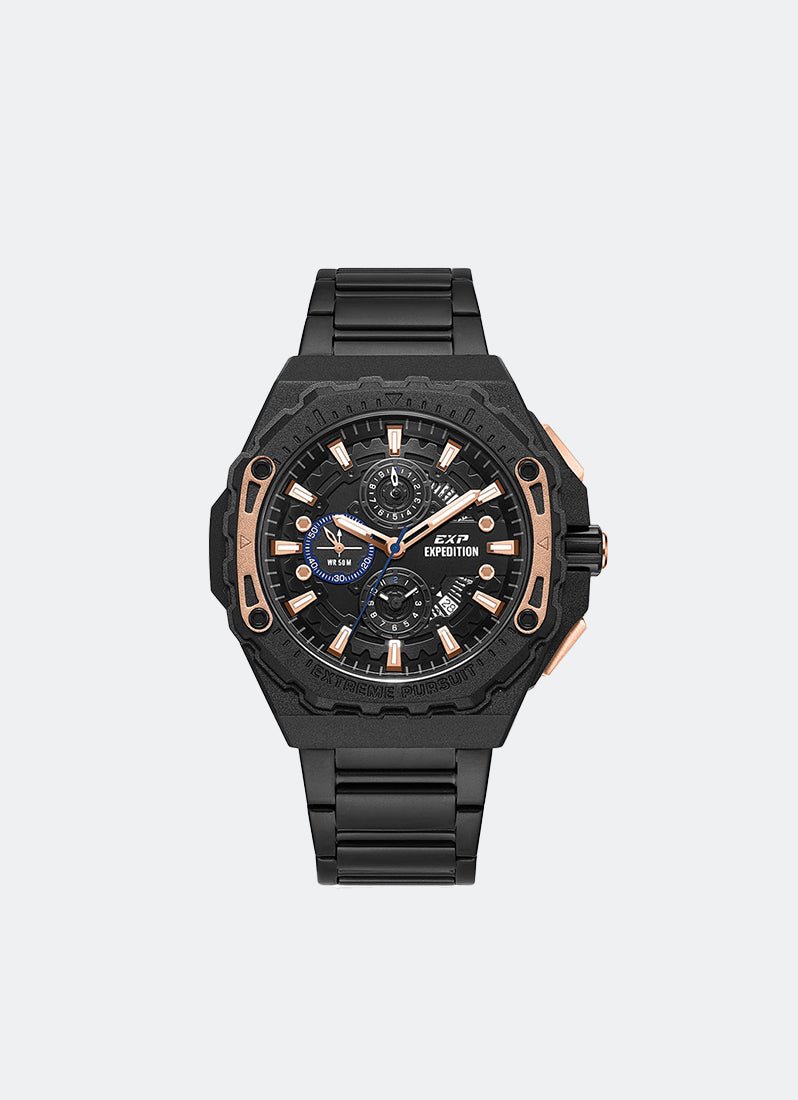 Jam Tangan Expedition Chronograph Men Quartz Band Black Black 45mm