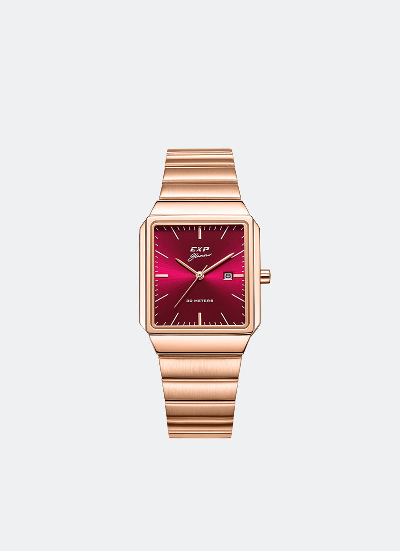 Jam Tangan Expedition Classic Women Quartz Band Rose Gold Red 28x37mm