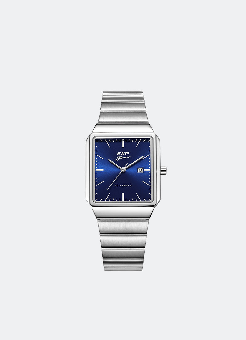 Jam Tangan Expedition Classic Women Quartz Band Silver Blue 28x37mm