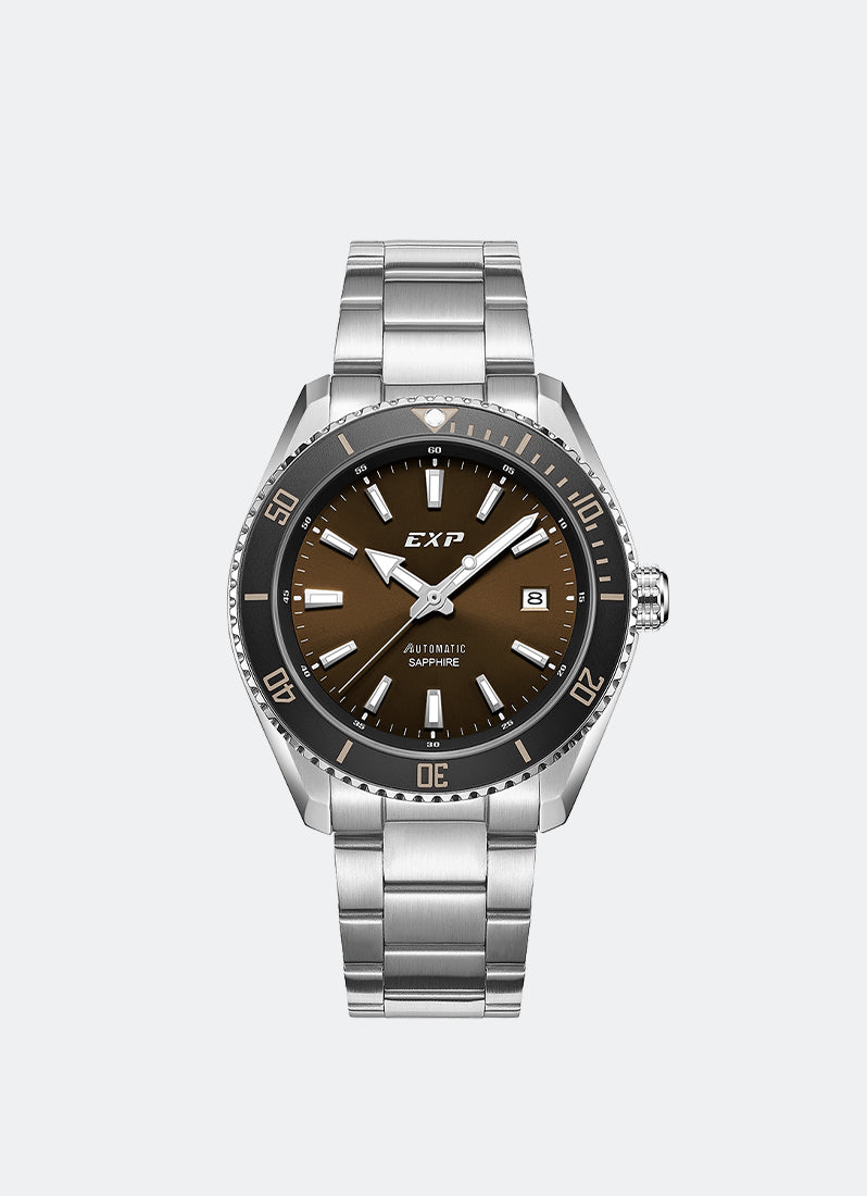 Automatic Sapphire Boxset Men Brown & White Dial Black & Brown Stainless Steel Silver - 42mm E6860MABSSBO