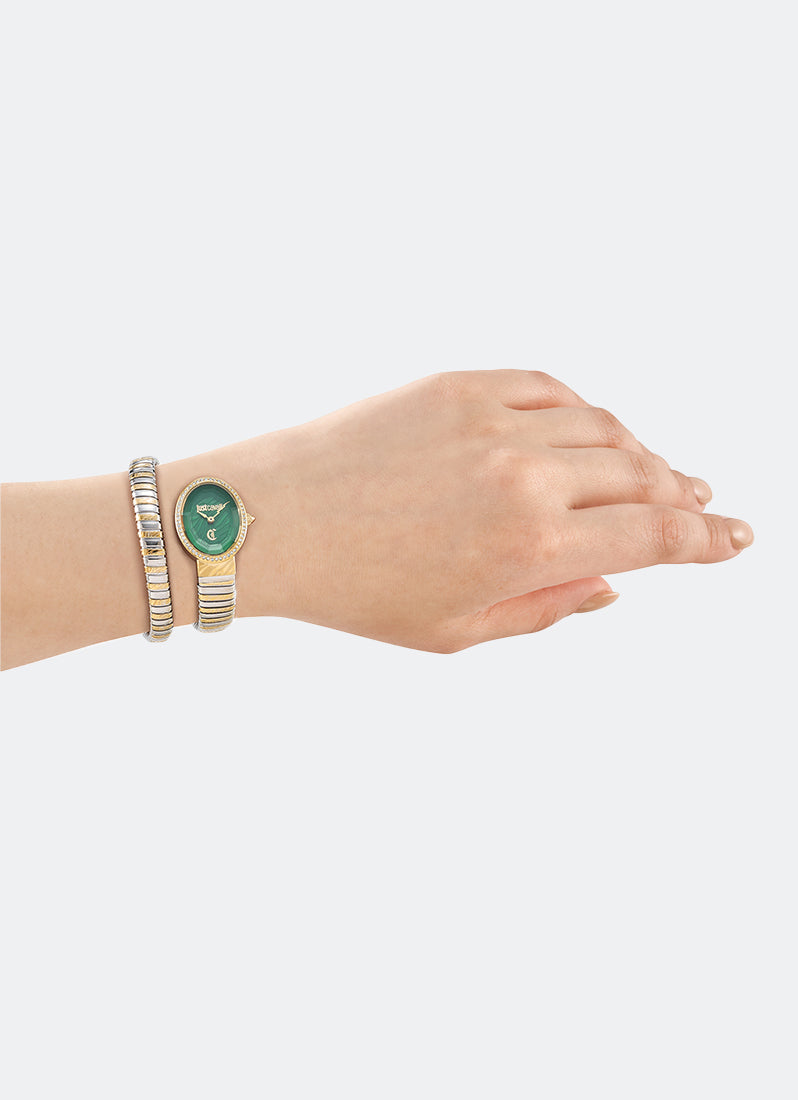 Signature Snake  JC1L353 Dark Green Two-tone Silver & Gold - 22 x 31.5mm Single Round