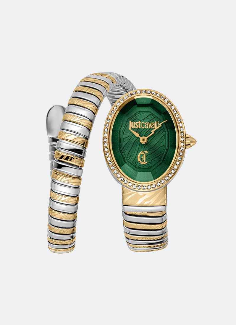 Signature Snake  JC1L353 Dark Green Two-tone Silver & Gold - 22 x 31.5mm Single Round