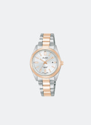 Jam Tangan Alba Silver Whith Pattern Dial Two Tone Bracelet Strap 30.2mm AH7CK6